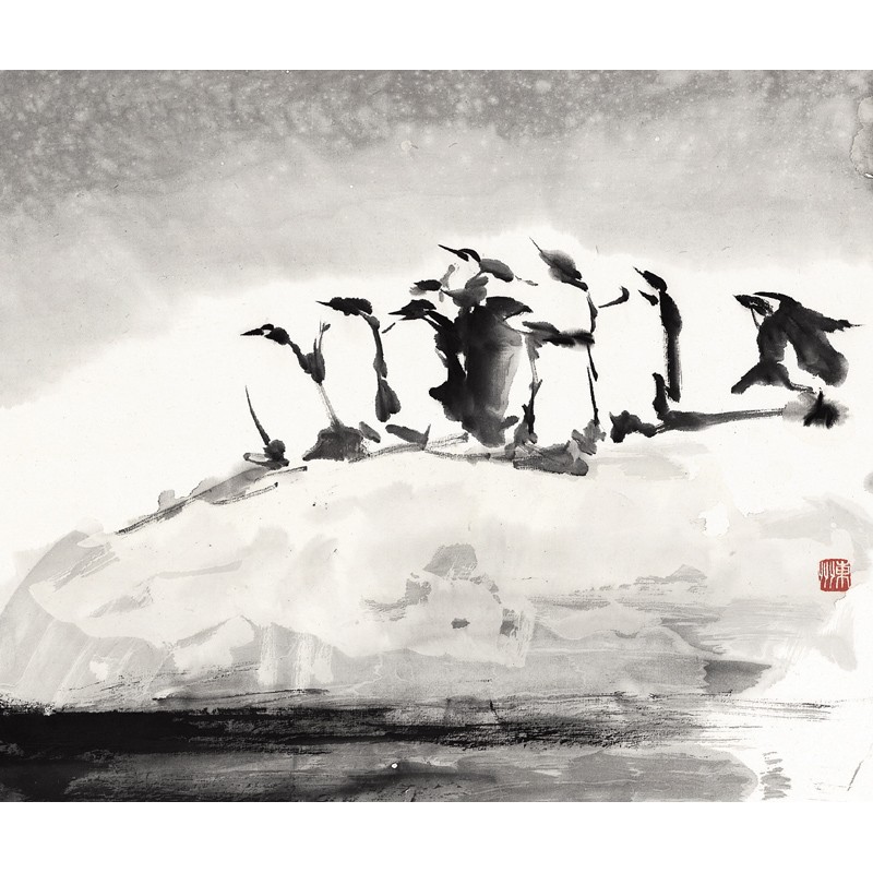 氷山の上のペンギン一家